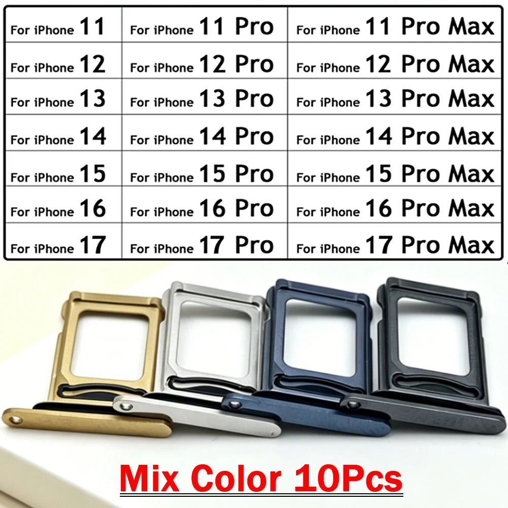10Pcs, Dual SIM Card Slot SD Card Tray Holder Adapter For iPhone 11 12 13 14 15 16 17 Pro Max Mini Plus iPhone phone repair parts