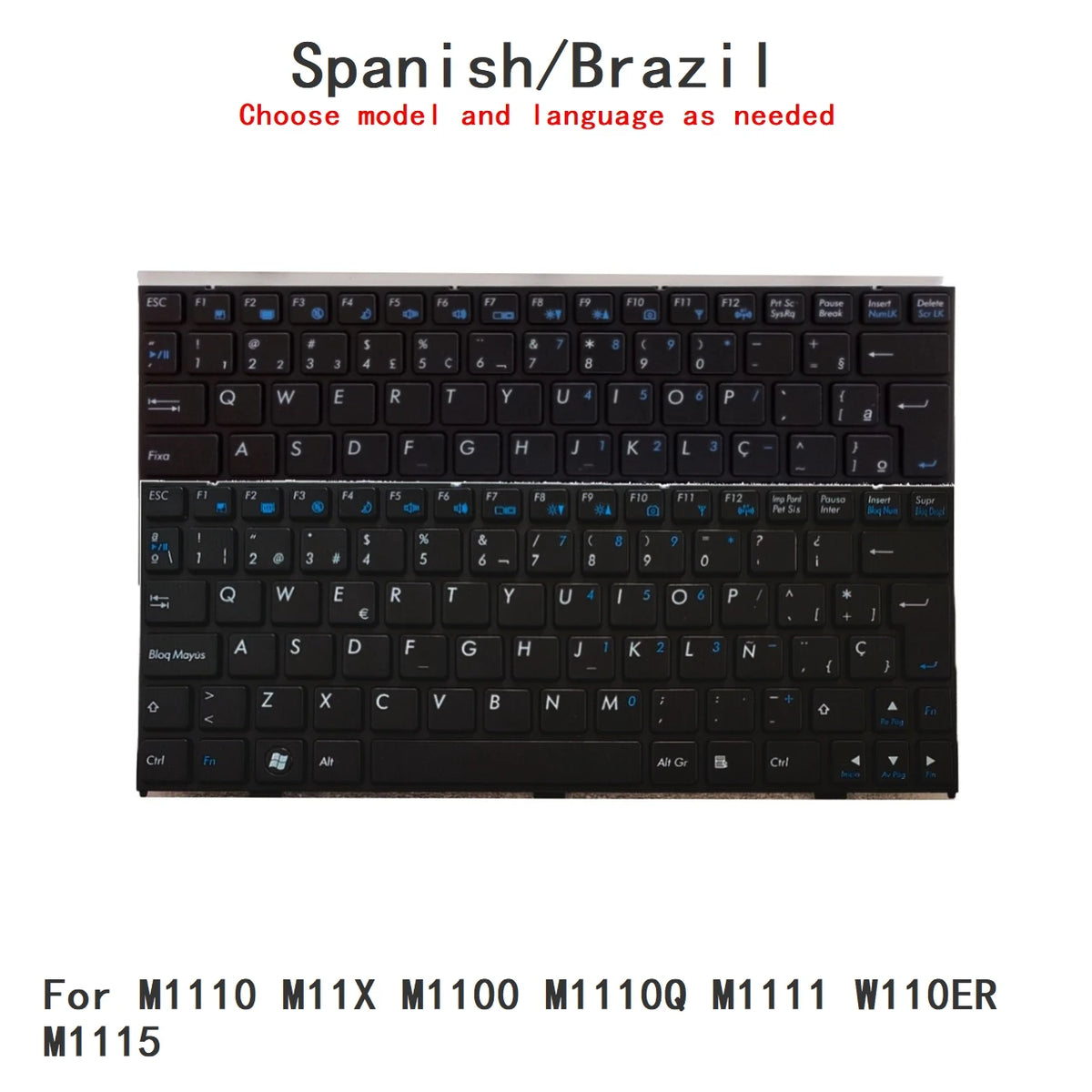 New Spanish Brazil Language  Keyboard For CLEVO M1110 M11X M1100 M1110Q M1111 W110ER M1115 Notebook PC Replacement Keyboard