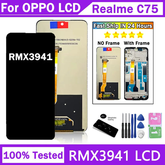 6.72" Screen For Realme C75 Display Screen For OPPO Realme C75 RMX3941 RMX394 Display Screen Touch Panel Digitizer With Frame Oppo phone repair parts Realme phone repair parts