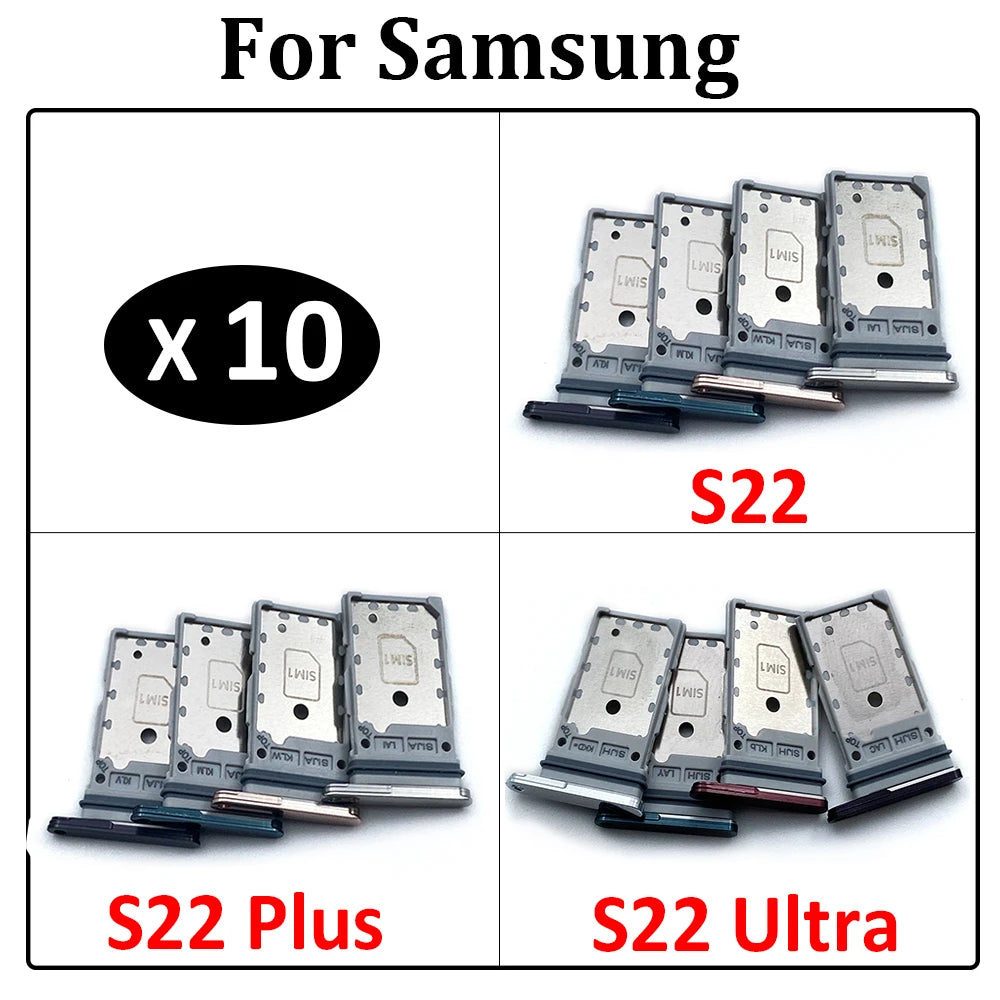 10Pcs/Lot, Micro Nano Dual SIM Card Holder Tray Slot Holder Adapter Socket For Samsung S22 / S22 Plus / S22 Ultra Samsung phone repair parts