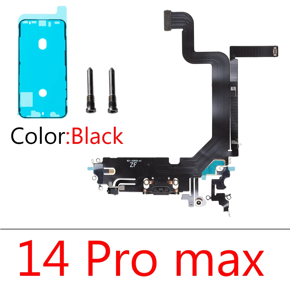 1set Charging Port Flex Cable for iPhone 14 Pro Max Plus USB Charger Dock Connector With Waterproof Microphone Ribbon Repair iPhone phone repair parts