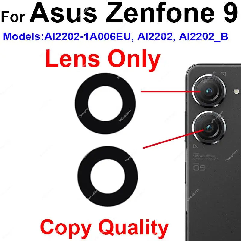 For Asus Zenfone 9 AI2202 Zenfone 10 AI2302 Rear Back Camera Glass Lens Frame Cover with Sticker Glue Repalcement Sony phone repair parts