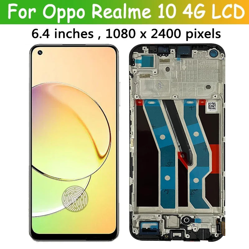 Super AMOLED Screen For Oppo Realme 10 4G RMX3630 LCD Display With Touch Screen Digitizer Panel For Realme 10 Realme10 LCD Frame Oppo phone repair parts Realme phone repair parts