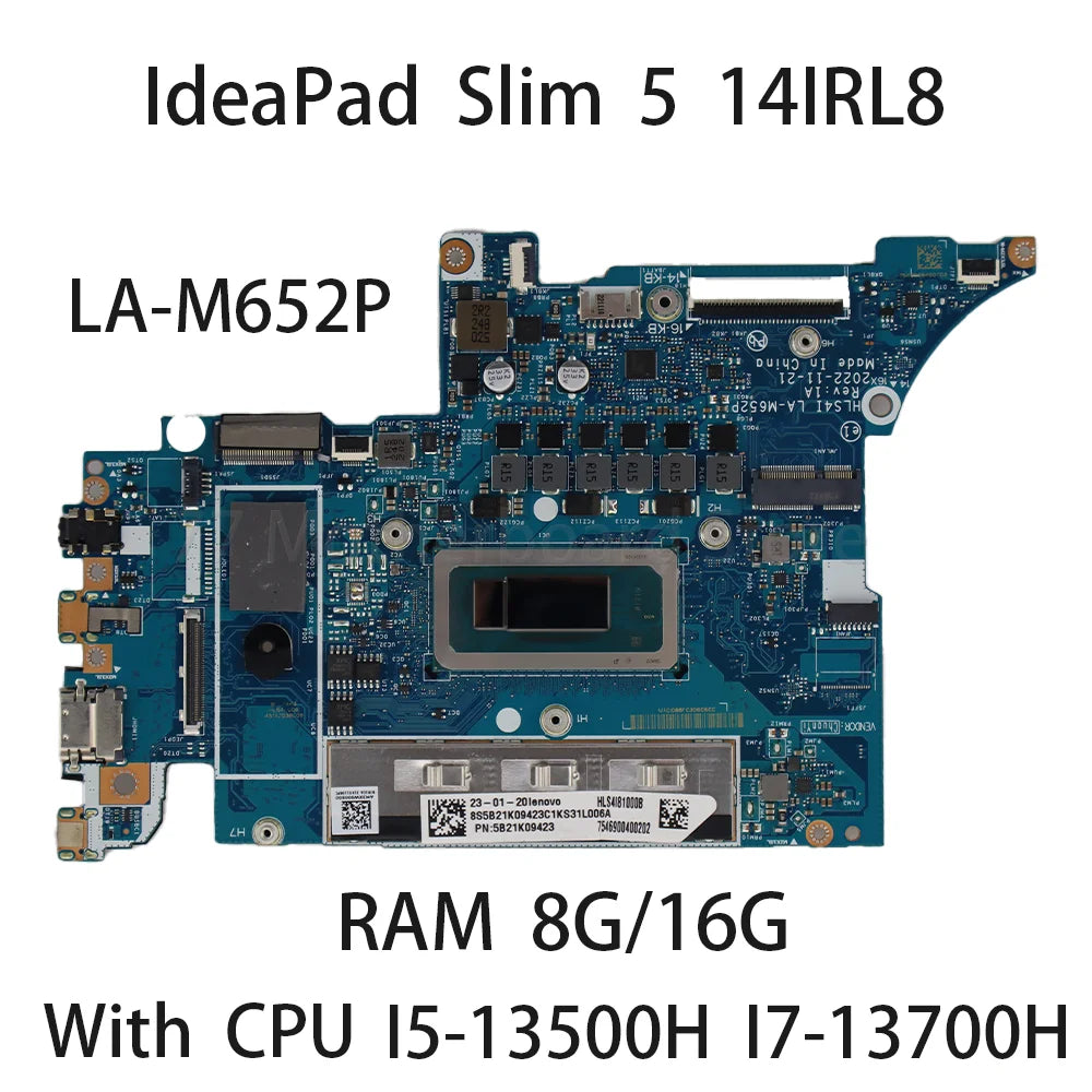 Laptop Motherboard For Lenovo IdeaPad Slim 5 14IRL8 LA-M652P With CPU I5 13500H I7 13700H RAM 8G/16G 5B21L16424  100% Test Lenovo laptop repair parts