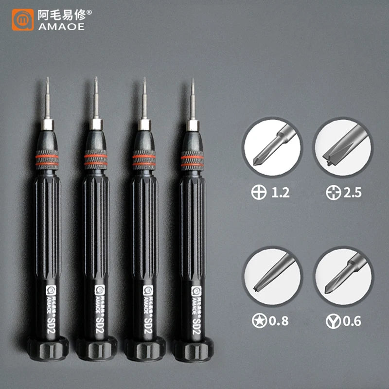 AMAOE SD2 Precision Screwdriver Torx Pentalobe Tri Wing Magnetic S2 Steel Bits Screw Driver for Camera Watch Mobile Phone Repair Professional Repair Tools