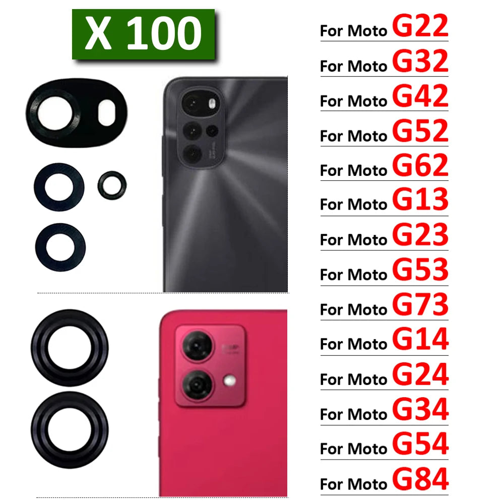 100Pcs, Back Rear Camera Glass Lens With Adhesive For Moto G22 G32 G42 G52 G62 G13 G23 G53 G73 G14 G24 G34 G54 G84 G04 G82 5G Motorola phone repair parts