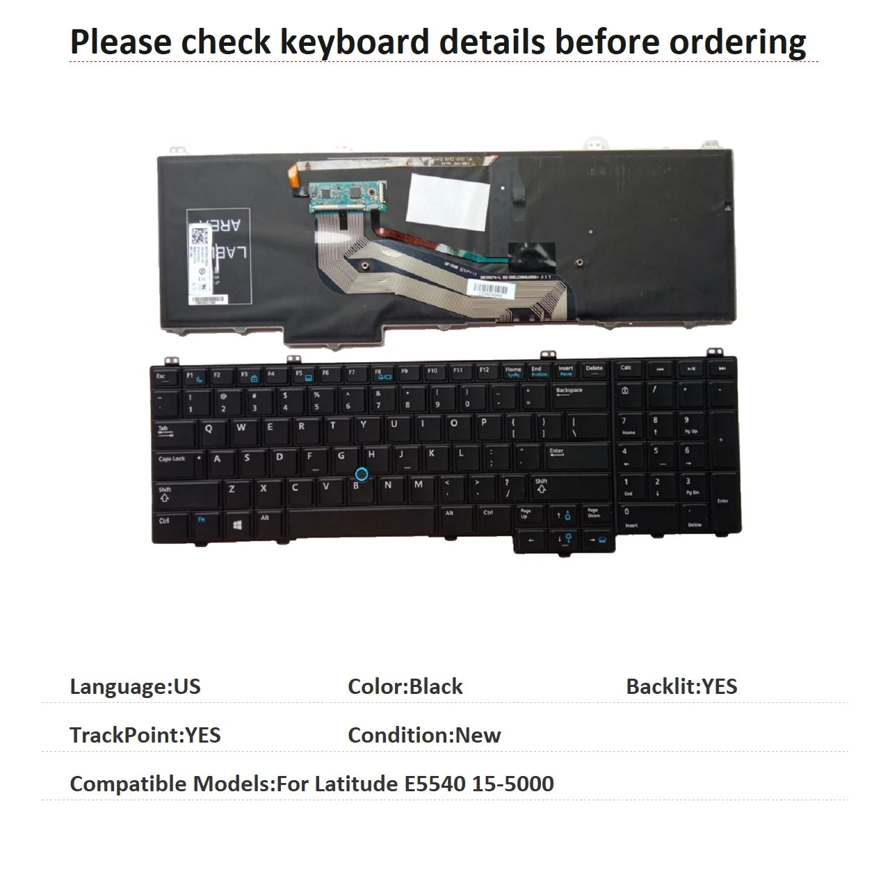New US UI Language  Backlit Keyboard For Dell Latitude E5540 15-5000 Notebook PC Replacement KeyboardDell laptop repair parts