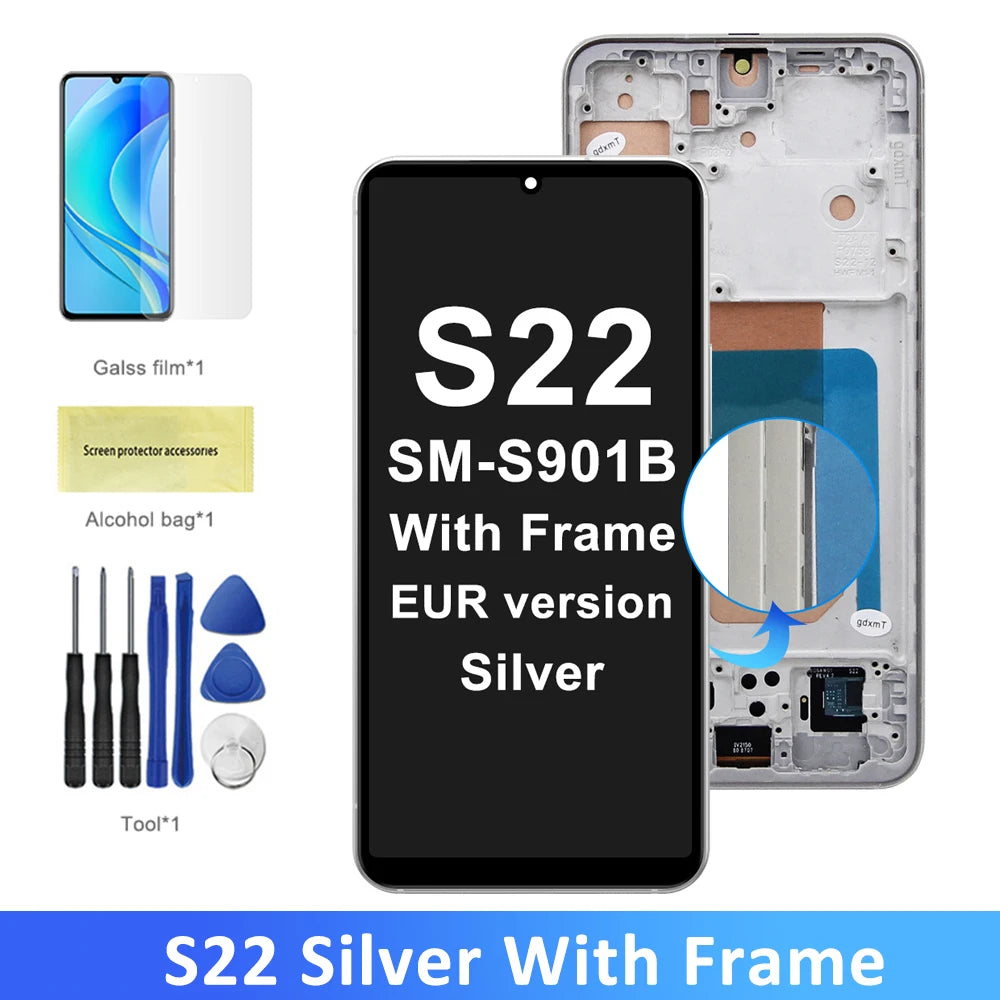 S22 5G LCD Screen for Samsung Galaxy S22 S901B S901B/DS Lcd Display Digital Touch Screen with Frame Assembly Parts 100% Tested Samsung phone repair parts