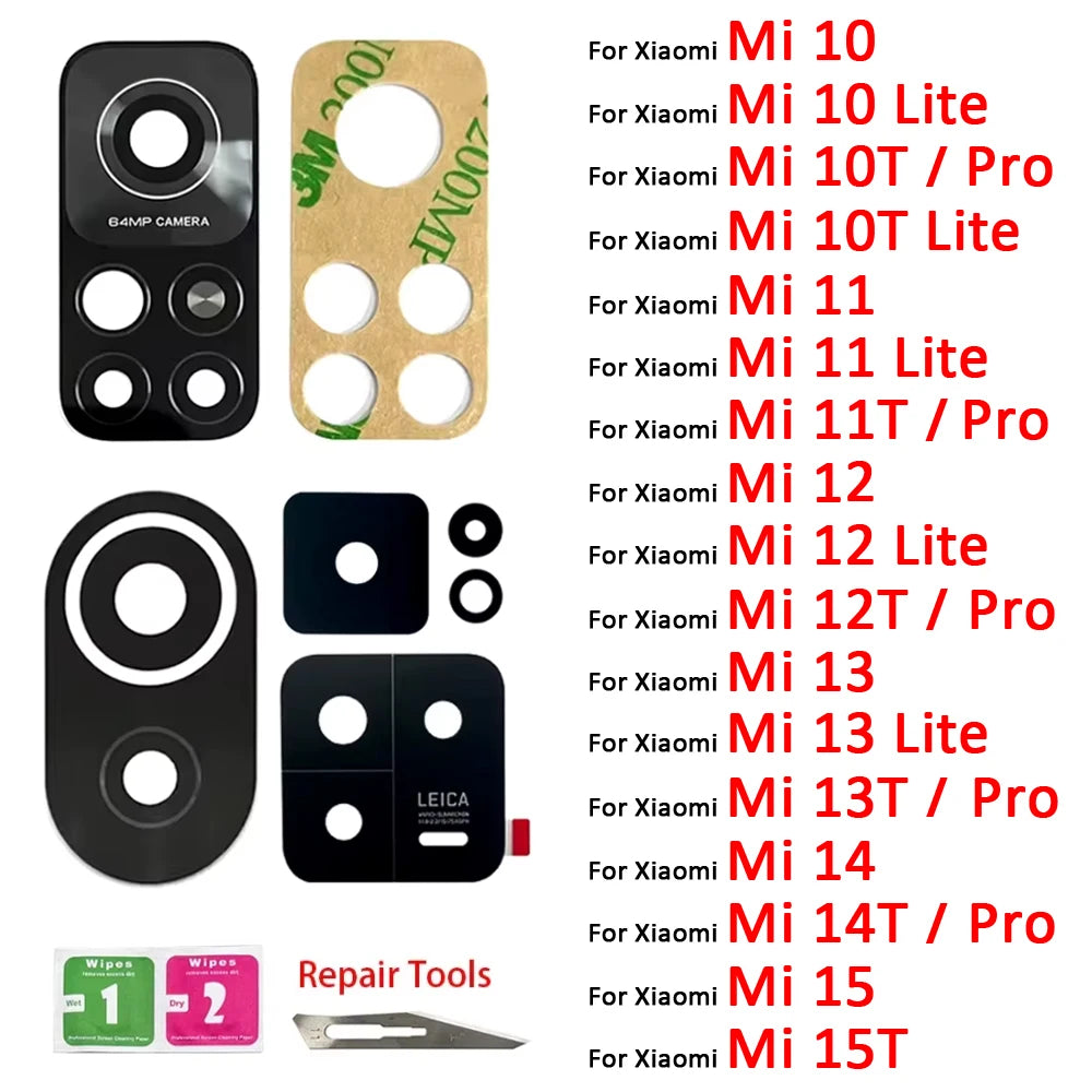 Rear Back Camera Glass Lens For Xiaomi Mi 10 10T 11 11T 12 12T 13 14 14T 15 15T Pro Lite Pro 5G Camera Lens With Adhesive Xiaomi  Xiao mi phone repair parts