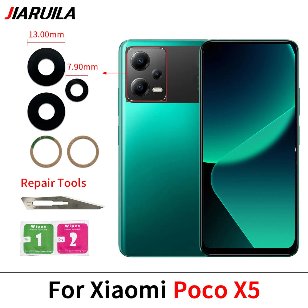 2Pcs/Lot, Camera Glass For Xiaomi Poco F5 F6 M5 M5s M6 X5 X6 Pro 4G 5G Rear Back Camera glass Lens With Adhesive  Xiaomi  Xiao mi phone repair parts