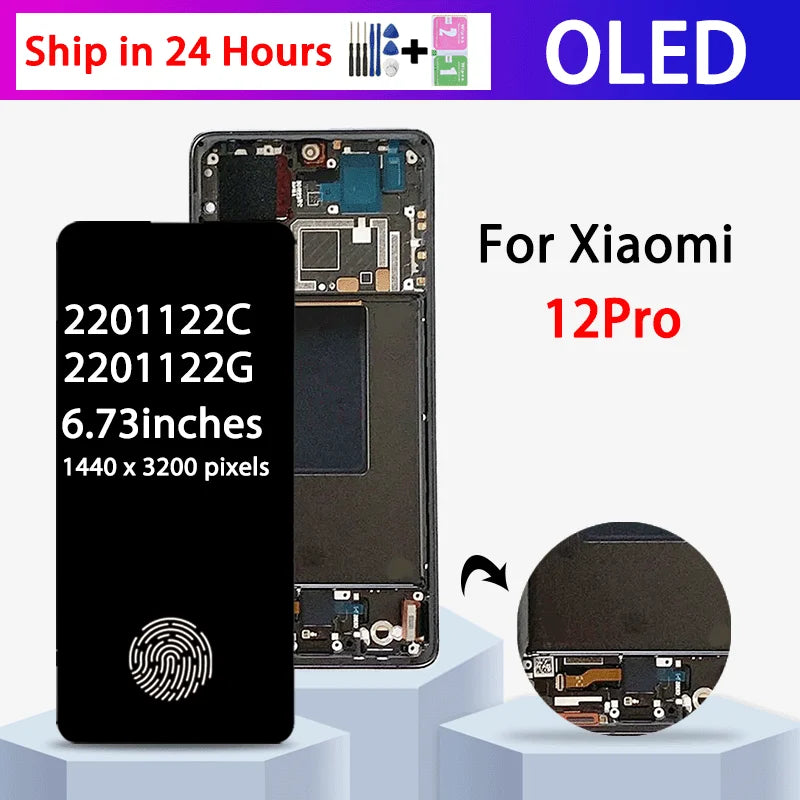 2201122C, 2201122G Premium Lcd for Xiaomi 12 Pro Display Touch Screen Digitizer Panel Assembly For MI 12 Pro Lcd With Frame Xiaomi phone repair parts
