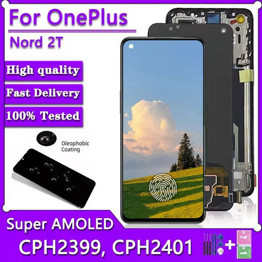6.43" Super AMOLED For OnePlus Nord 2T 1+Nord 2 T 5G LCD Display Touch Screen Digitizer Assembly FCPH2399, CPH2401 Display  OnePlus phone repair parts