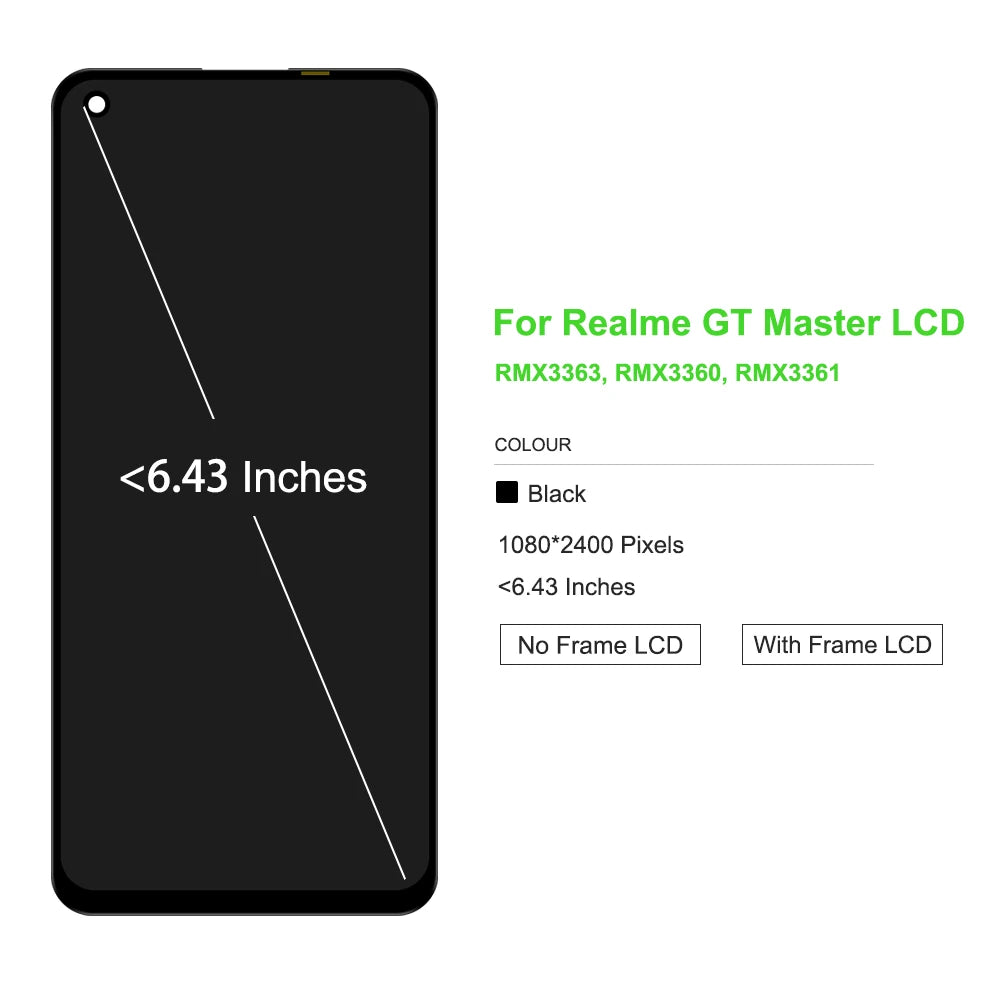 For Oppo Realme GT Master LCD Display RMX3363 RMX3360 LCD Touch Screen Digitize Assembly Panel LCD With Frame Replacement Parts OPPO phone repair parts