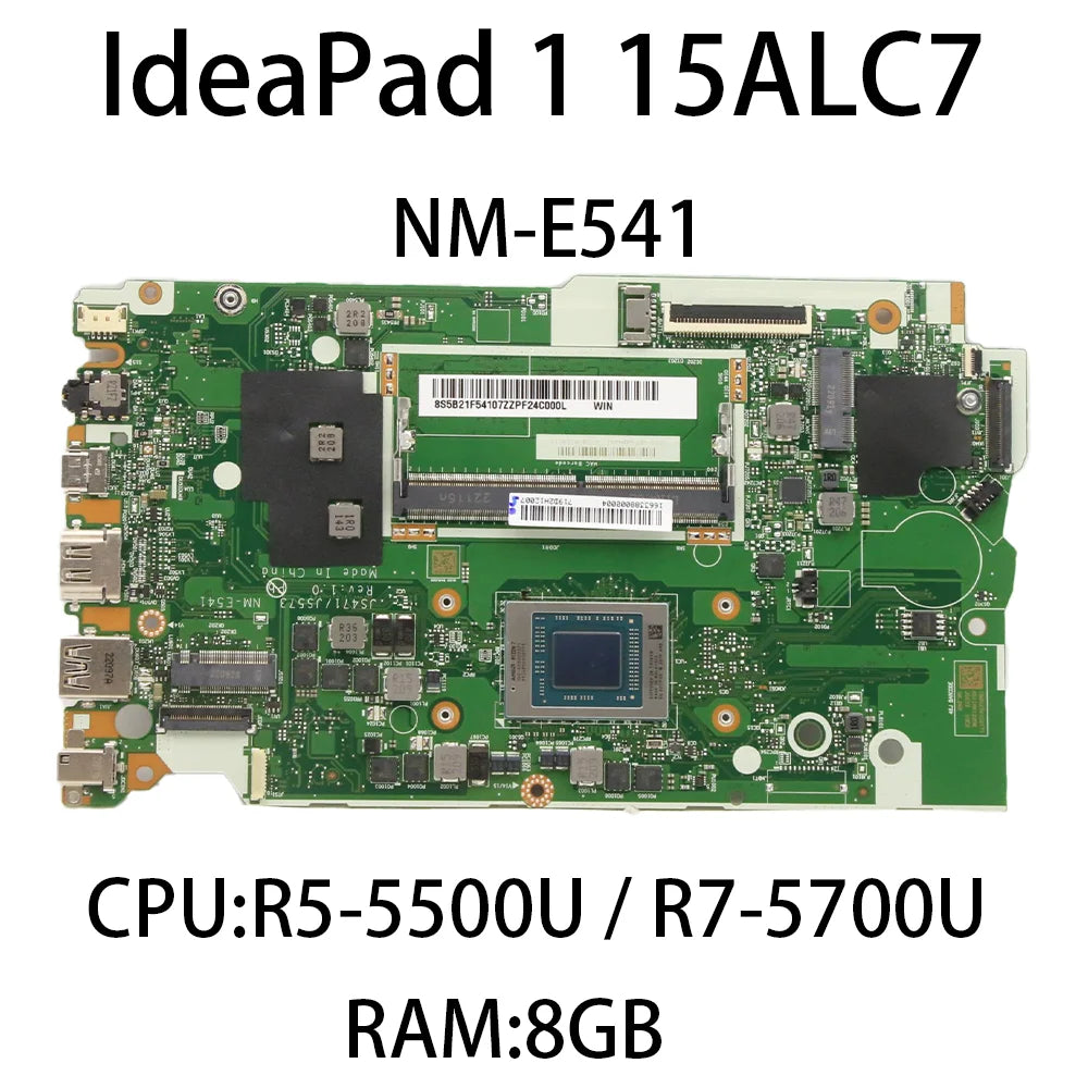 Laptop Motherboard For Lenovo IdeaPad 1 15ALC7 NM-E541 With CPU:R5-5500U R7-5700U RAM:8G FRU:5B21F54107 5B21F54109 Lenovo laptop repair parts