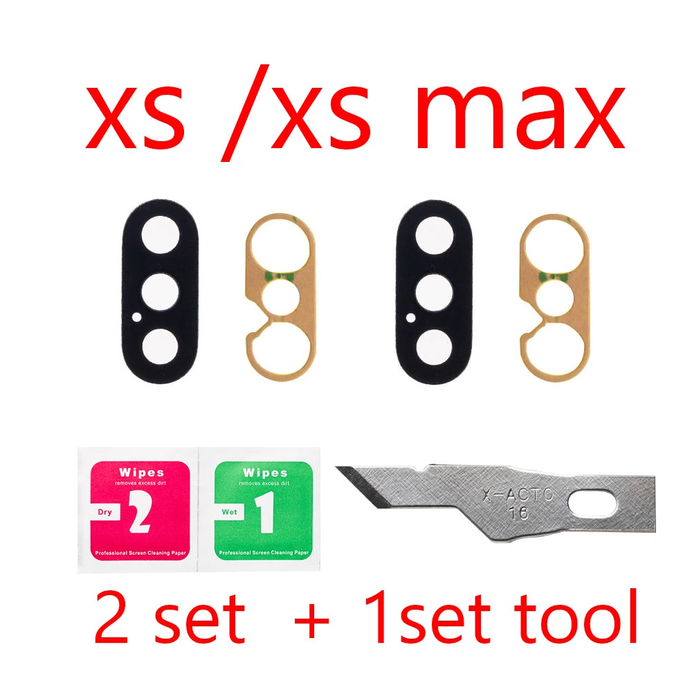 2set For iPhone 13 Pro Max 12 11 14 ProMax Mini XR XS XSMax  Back Rear camera Glass lens with sticker adhesive Replacement iPhone phone repair parts