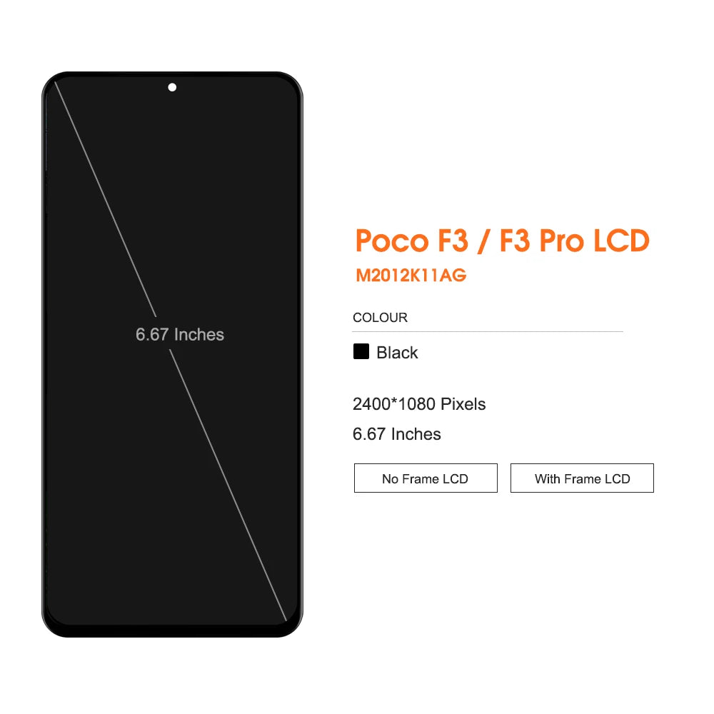 Super Amoled Poco F3 Screen Replacement, for Xiaomi Poco F3 M2012K11AG Lcd Display Digital Touch Screen Assembly for Poco F3 Pro Xiaomi phone repair parts