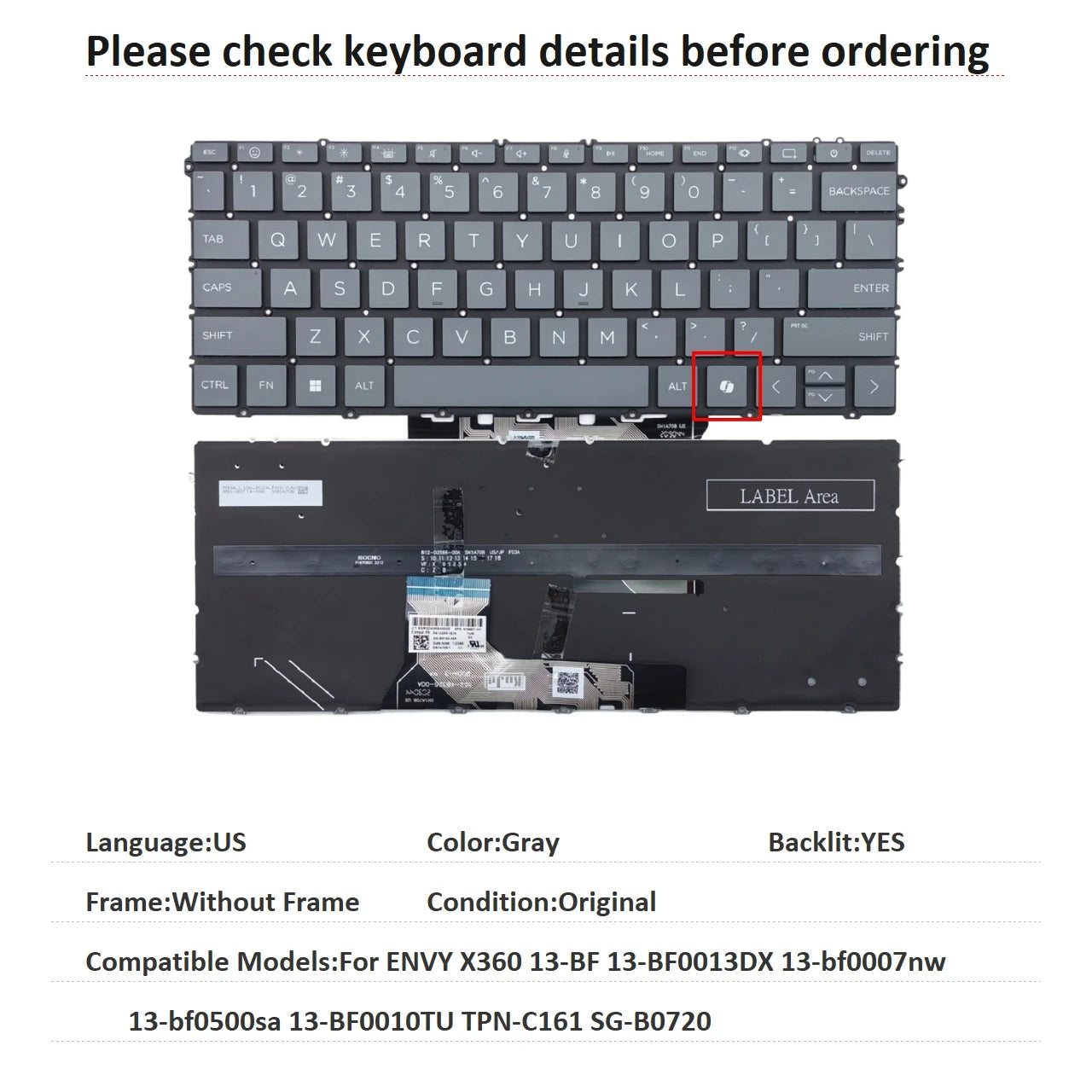 US RU SP AR Backlit Keyboard For HP ENVY X360 13-BF 13-BF0013DX 13-bf0007nw 13-bf0500sa 13-BF0010TU TPN-C161 SG-B0720  HP laptop repair parts
