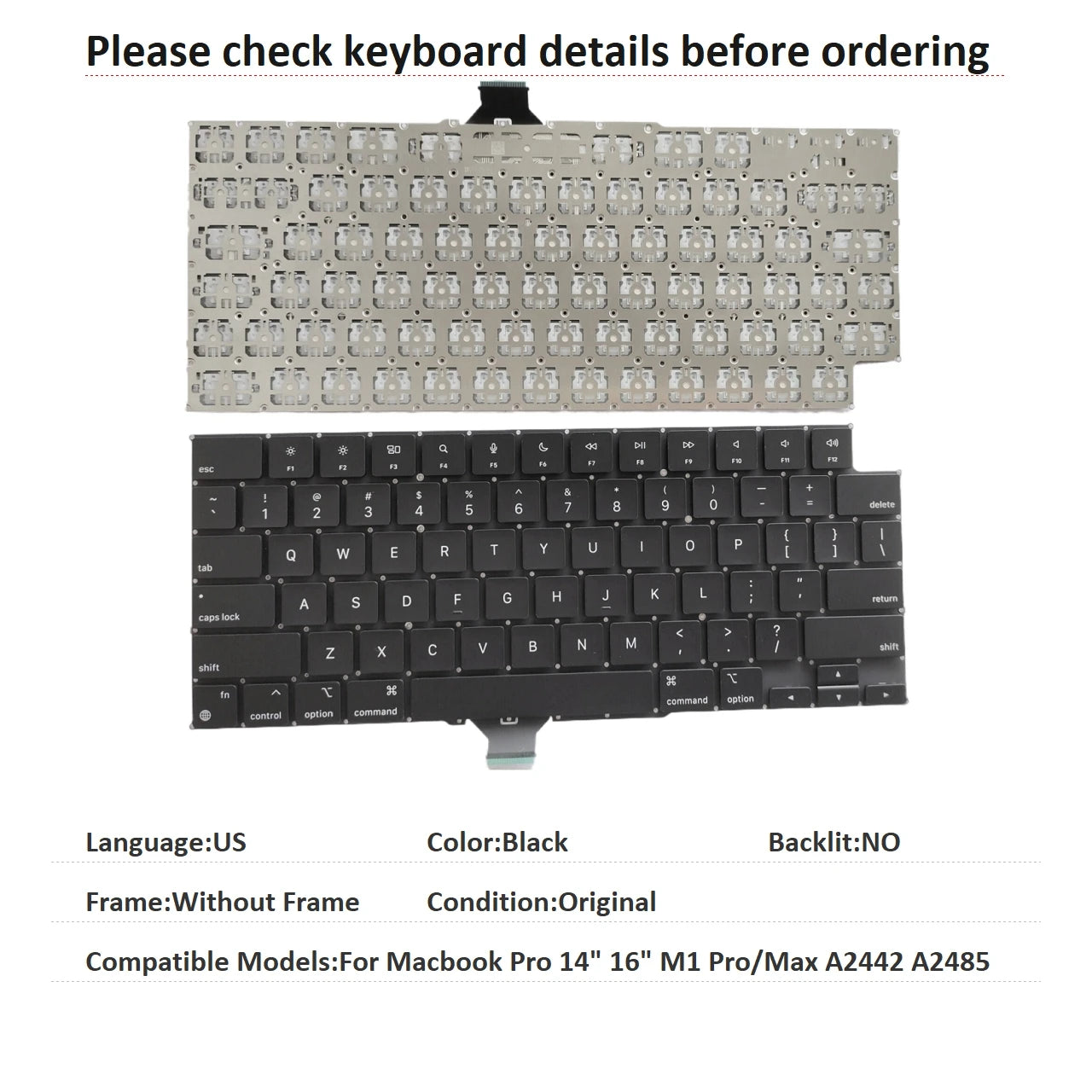 New US UK Language  Keyboard For Apple Macbook Pro 14" 16" M1 Pro/Max A2442 A2485 Notebook PC Replacement Keyboard  MACBOOK laptop repair parts