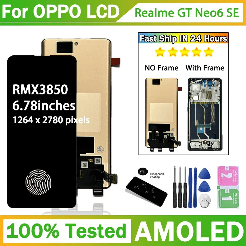 6.78"AMOLED For Realme GT Neo6SE RMX3850 LCD Display Touch Screen Digitizer GT Neo 6SE Neo6 SE Display Parts Oppo phone repair parts Realme phone repair parts