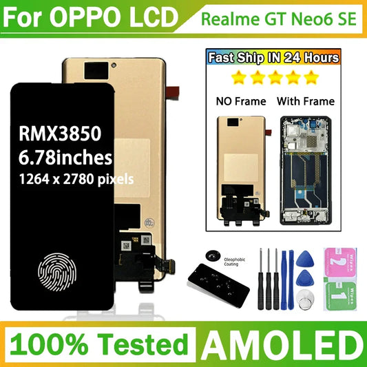 6.78"AMOLED For Realme GT Neo6SE RMX3850 LCD Display Touch Screen Digitizer GT Neo 6SE Neo6 SE Display Parts Oppo phone repair parts Realme phone repair parts