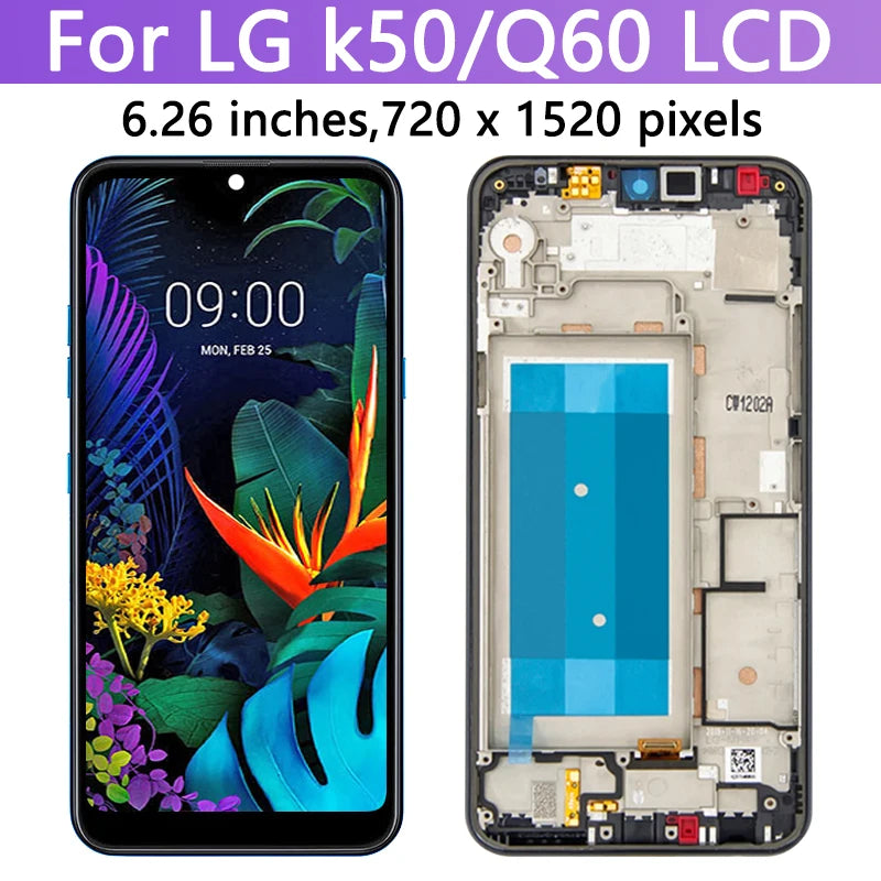 6.26" New For LG K50 Q60 k12 Max lcd Display Touch Screen Digitizer K12 Prime LMX520BMW  LMX525EAW Display With Frame LG phone repair parts