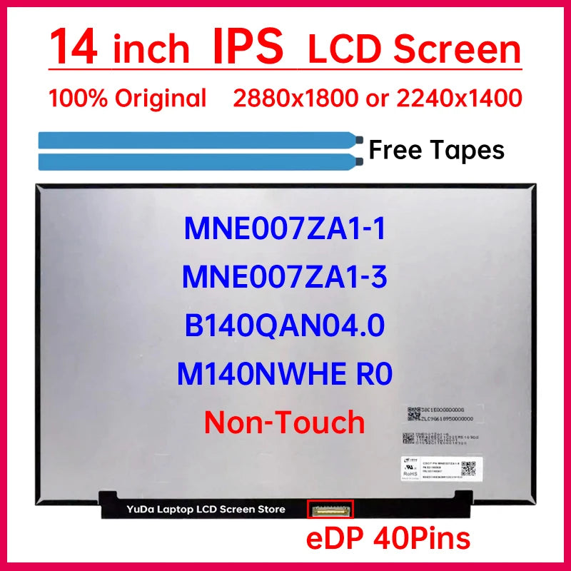 14" LCD Screen MNE007ZA1-3 MNE007ZA1-1 M140NWHE R0 B140QAN04.0 For Lenovo IdeaPad 5 Pro-14ACN6 5 Pro-14ITL6 Display Matrix Panel Lenovo laptop repair parts