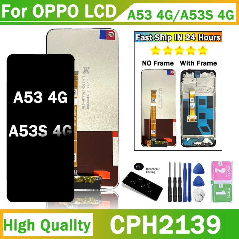 6.5"For Oppo A53s 4G CPH2135 Lcd Display Touch Screen Digitizer Assembly with Frame for Oppo A53S 4G CPH2139 Replacement Oppo phone repair parts Realme phone repair parts