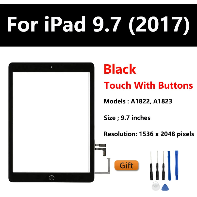 A1822 Touch Screen For iPad 5 2017 A1823 Touch Screen For iPad 5th Generation Touch Panel Digitizer Front Glass With Home Button  iPad repair parts