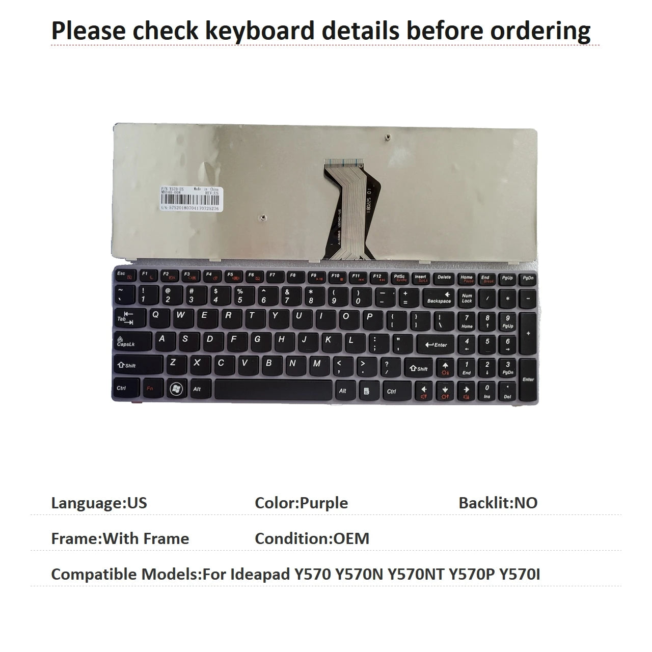 New US Language  Keyboard For Lenovo Ideapad Y570 Y570N Y570NT Y570P Y570I Notebook PC Replacement Keyboard Lenovo laptop repair parts