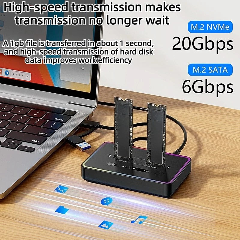 Dual Protocol m.2 ssd case Ssd Docking Station Type C USB 20Gbps offline clone  for PCIe NVME SATA 2 dual bay SSD enclosure Laptop Accessories