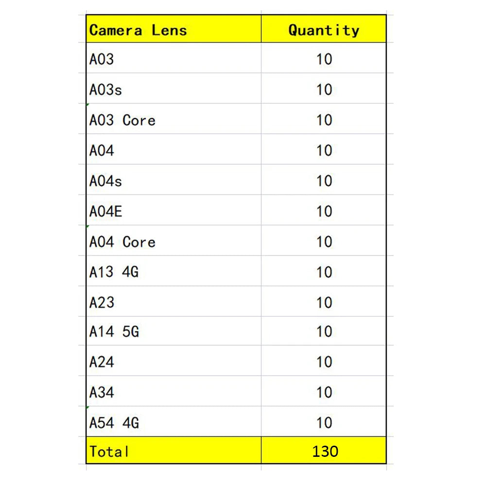 100Pcs Rear Back Camera Glass Lens For Samsung A03 A03s A04 Core A04s A04E A14 A24 A34 A54 A13 A23 4G 5G With Ahesive Samsung phone repair parts