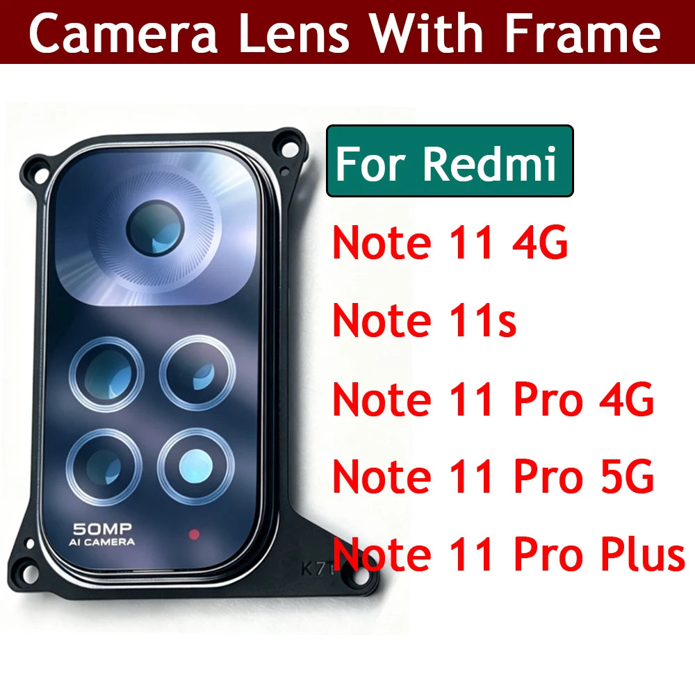 New For Xiaomi Redmi Note 11 Pro Plus 4G 5G / Note 11s 4G Rear Camera Glass Lens Back Camera Glass With Frame Holder Cover  Xiaomi  Xiao mi phone repair parts