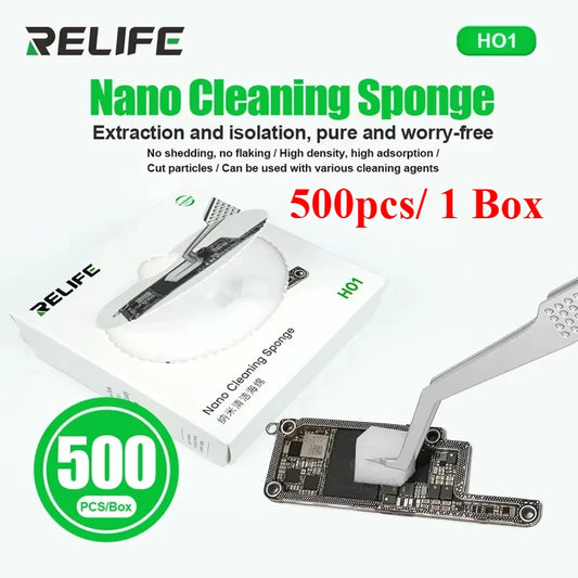 RELIFE HO1 500PCS Pre-cut Nano Cleaning Sponge No Residue Mobile Phone Motherboard CHIP Keyboard Dust Removal Sponge Professional Repair Tools