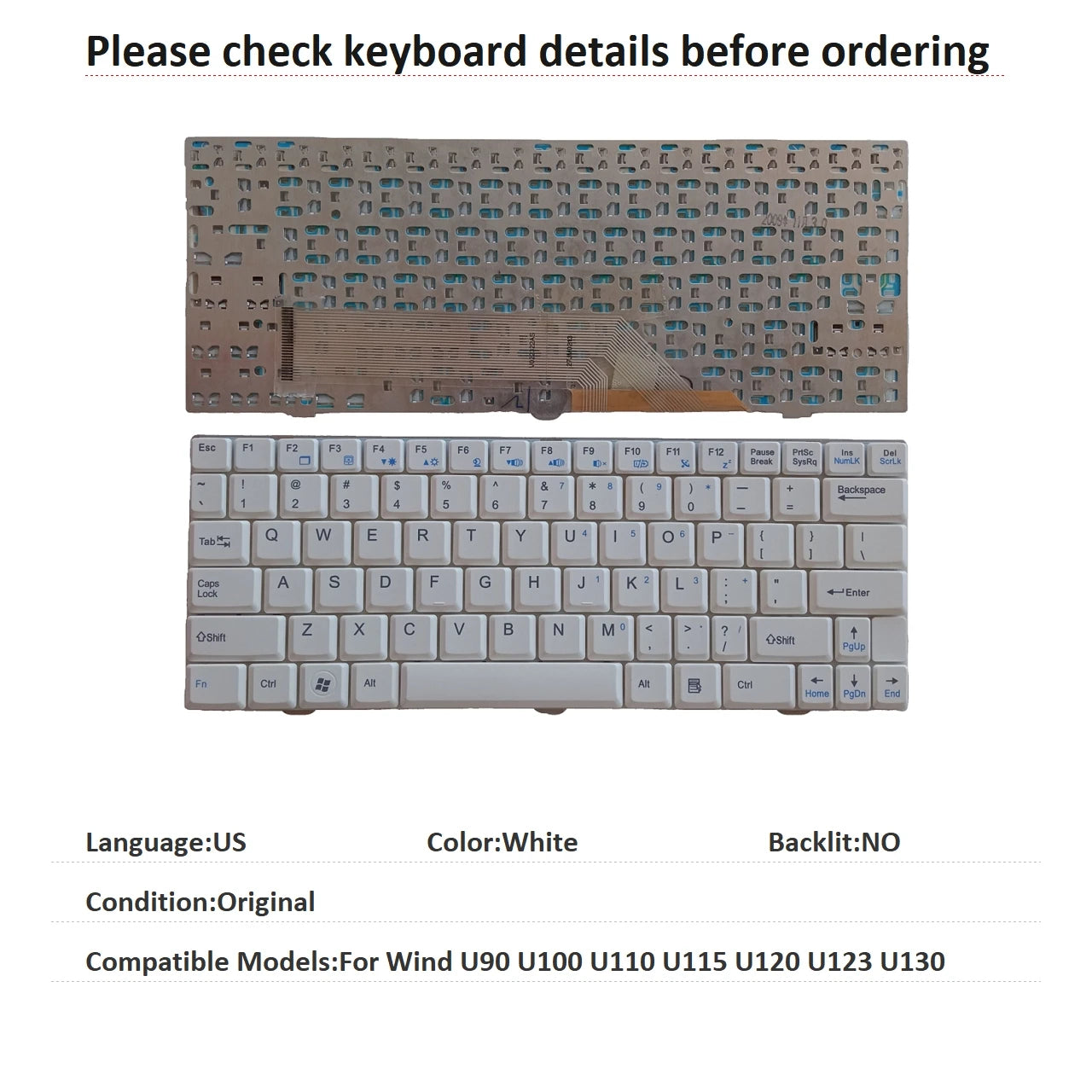 New US Russian Spanish Language  Keyboard For MSI Wind U90 U100 U110 U115 U120 U123 U130 Notebook PC Replacement Keyboard MSI laptop repair parts