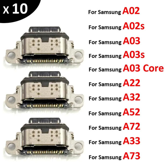10Pcs USB jack socket connector charger Charging Port For Samsung A02s A22 A32 A52 A72 A03 Core A03s A33 A73 A53 4G 5G Samsung phone repair parts