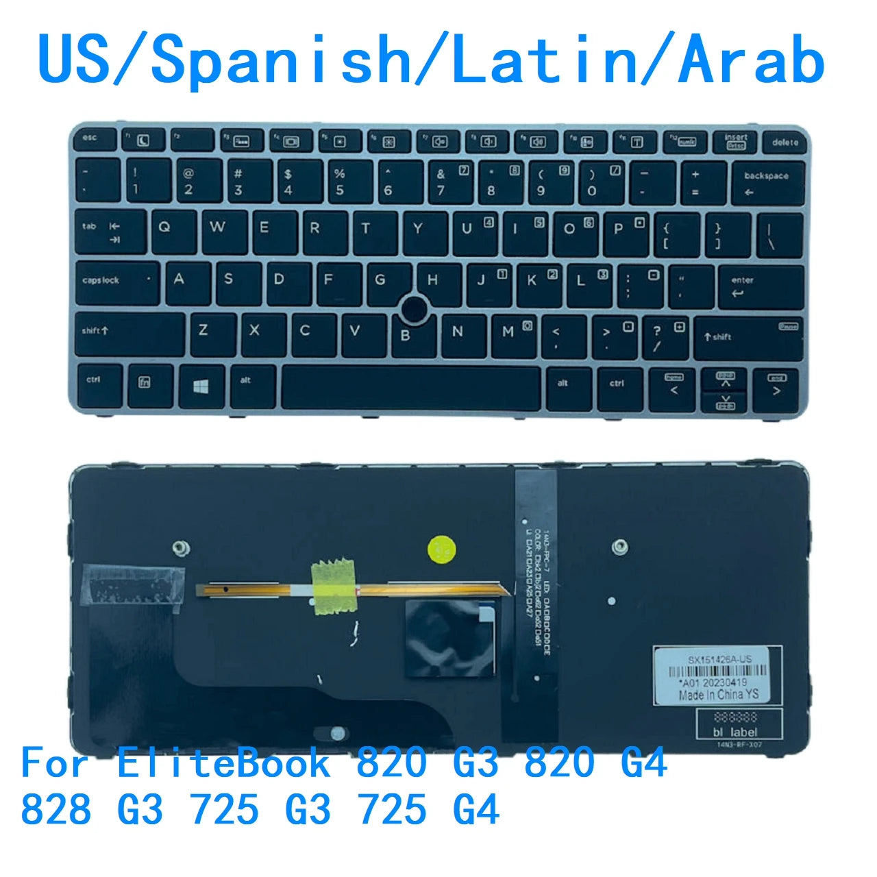New US Spanish Latin Arab Language  Backlit Keyboard For HP EliteBook 820 G3 820 G4 828 G3 725 G3 725 G4  HP laptop repair parts