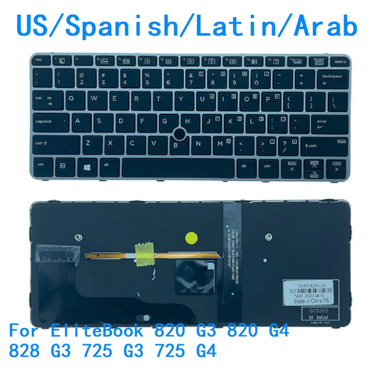 New US Spanish Latin Arab Language  Backlit Keyboard For HP EliteBook 820 G3 820 G4 828 G3 725 G3 725 G4  HP laptop repair parts