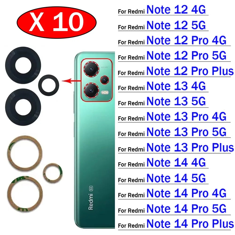 10Pcs, Camera Glass Lens Back Rear Camera Glass Lens For Xiaomi Redmi Note 11 12 13 14 Pro Plus 4G 5G With Adhesive  Xiaomi  Xiao mi phone repair parts