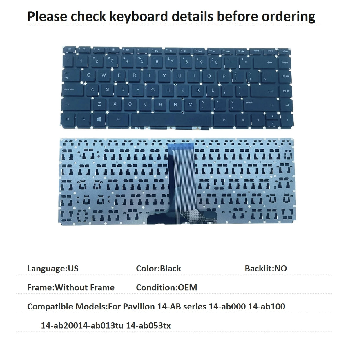 New US Spanish Latin Language  Backlit Keyboard For HP Pavilion 14-AB series 14-ab000 14-ab100 14-ab20014-ab013tu 14-ab053tx  HP laptop repair parts