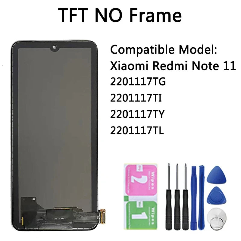 AMOLED LCD For Redmi Note 11 LCD For Xiaomi Redmi Note 11 Display Note11 2201117TG Screen Touch Glass Digitizer  With Frame Xiaomi phone repair parts
