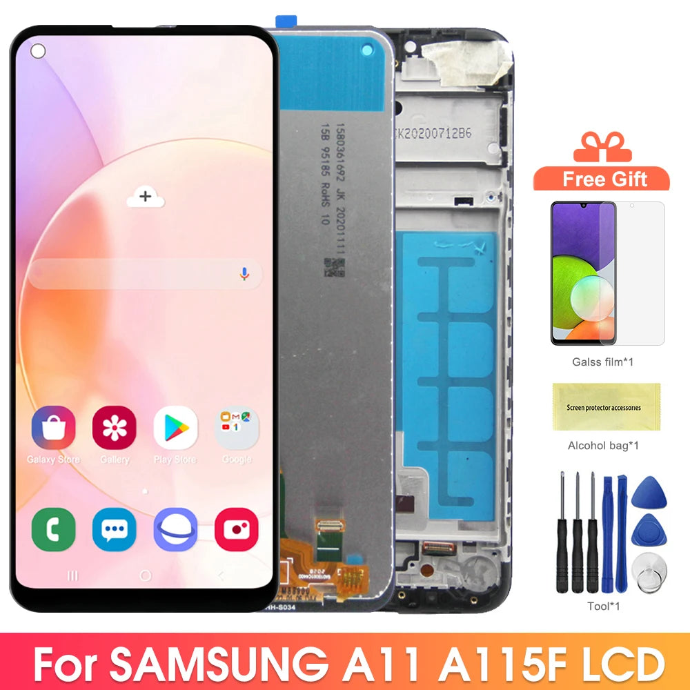 6.4'' A11 Display Screen With Frame, for Samsung Galaxy A11 A115 A115F/DS A115F Lcd Display Touch Screen Digitizer Replacement Samsung phone repair parts