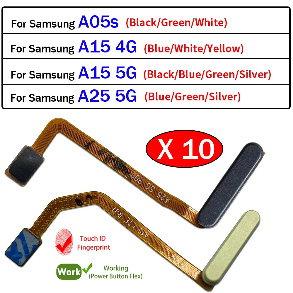 10Pcs/Lot, Fingerprint Sensor Home Return Key Menu Button Flex Cable For Samsung A05s A15 A25 4G 5G Samsung phone repair parts