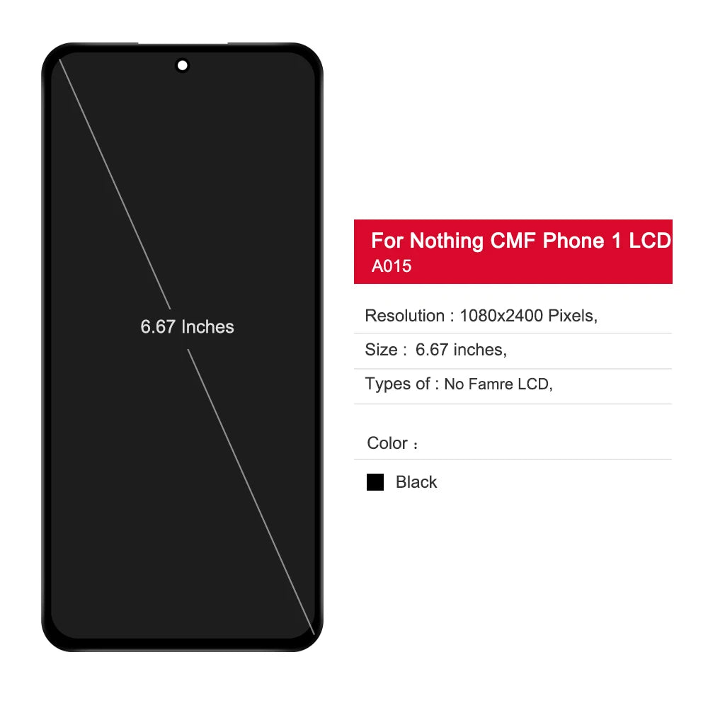 6.67“ OEM  For Nothing CMF Phone 1 A015 LCD Display Touch Screen Digitizer Assembly For Nothing CMF Phone One Repair Parts