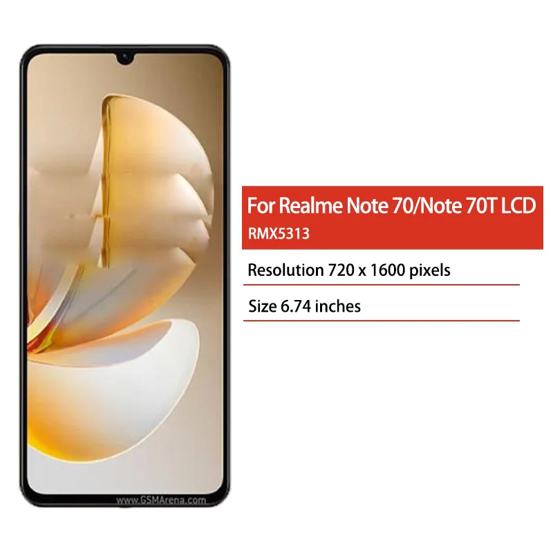 6.74"For Realme Note 70 Display For Realme Note70T RMX5313 LCD Display Touch Screen Digitizer Assembly Replacement Oppo phone repair parts Realme phone repair parts