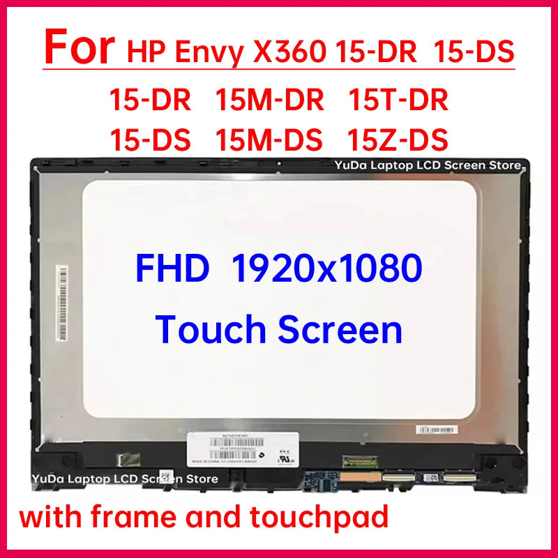 15.6" Touch Screen For HP Envy X360 15-DR 15-DS 15M-DR 15T-DR 15M-DS 15Z-DS LCD Display Digitizer+Frame Assembly Replacement FHD HP laptop repair parts