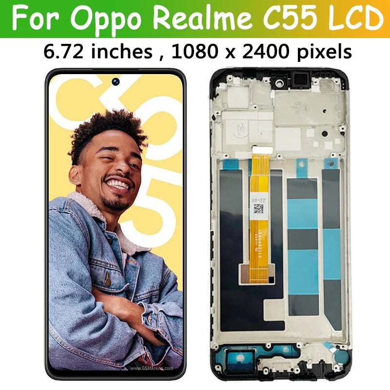 6.72"Tested LCD For OPPO Realme C55 RealmeC55 RMX3710 LCD Display Touch Screen Digitizer Assembly Replacement LCD Oppo phone repair parts Realme phone repair parts