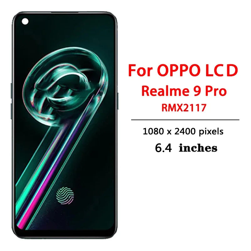 6.4' New For Oppo Realme9 4G RMX3521 LCD Display Touch Panel Digitizer For Realme 9 Pro+ 9Pro Plus RRMX3392 With Fingerprint  Oppo phone repair parts
