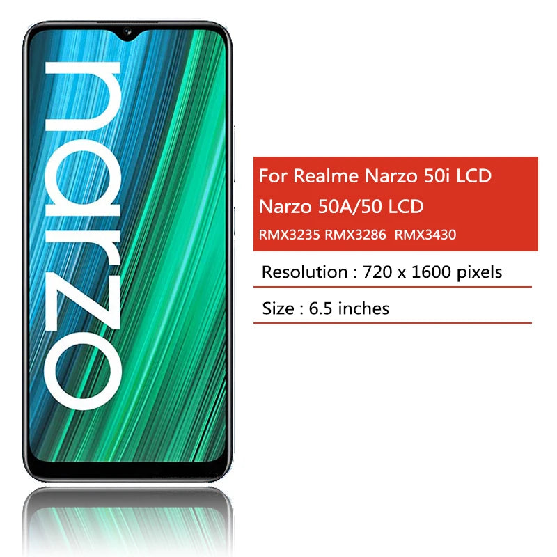 OEM For Oppo Realme Narzo 50 50i 50A LCD Display Touch Screen Digitizer Assembly RMX3286  RMX3235 RMX3430 Display With Frame Oppo phone repair parts Realme phone repair parts