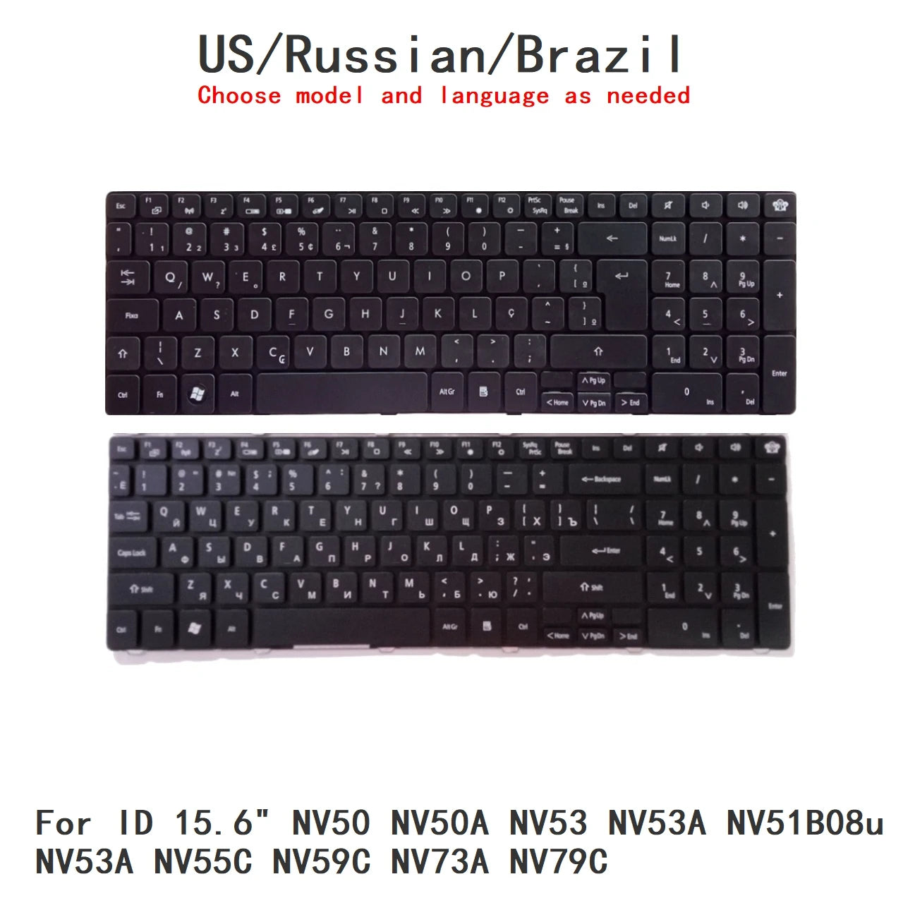 New US Russian Brazil Language  Keyboard For Gateway ID 15.6" NV50 NV50A NV53 NV53A NV51B08u NV53A NV55C NV59C NV73A NV79C