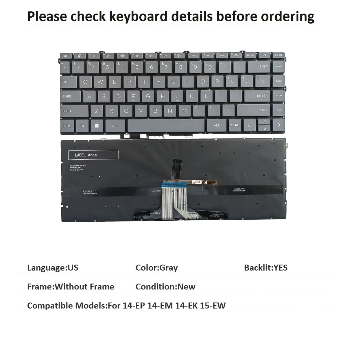 New US Russian Spanish UK Arab Portuguese Language  Backlit Keyboard For HP 14-EP 14-EM 14-EK 15-EW Replacement Keyboard  HP laptop repair parts